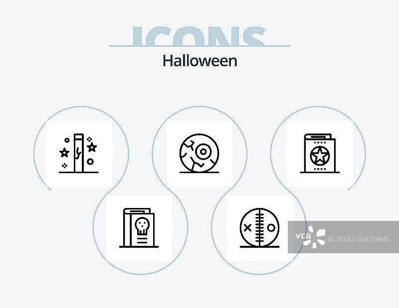 万圣节线条图标包，5个恐怖图标设计图片素材