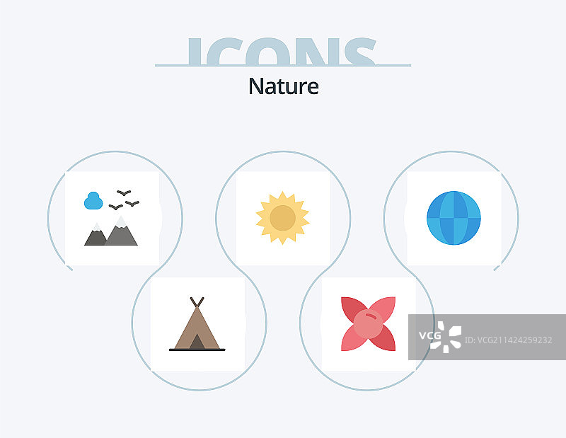 自然扁平图标包，5个图标设计：地球自然图片素材