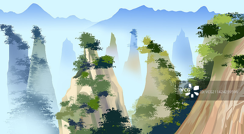 湖南张家界风景名胜景色景点景区地理环境旅游宣传插画图片素材