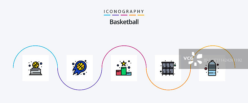 篮球线条填充扁平风格5图标包图片素材