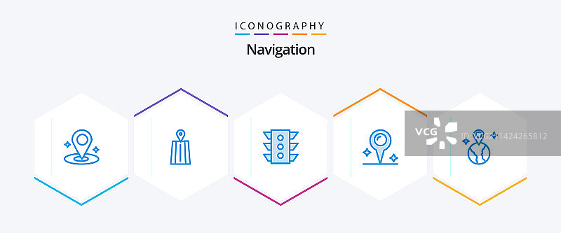 包含地图的25个蓝色导航图标包图片素材