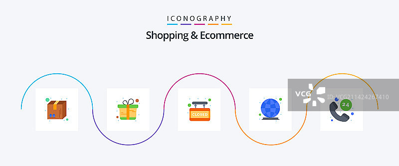 包含购物和电子商务的扁平风格图标包图片素材