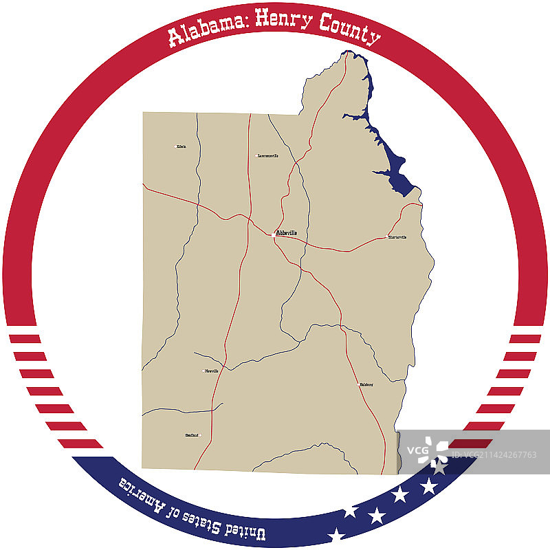 美国阿拉巴马州亨利县地图图片素材