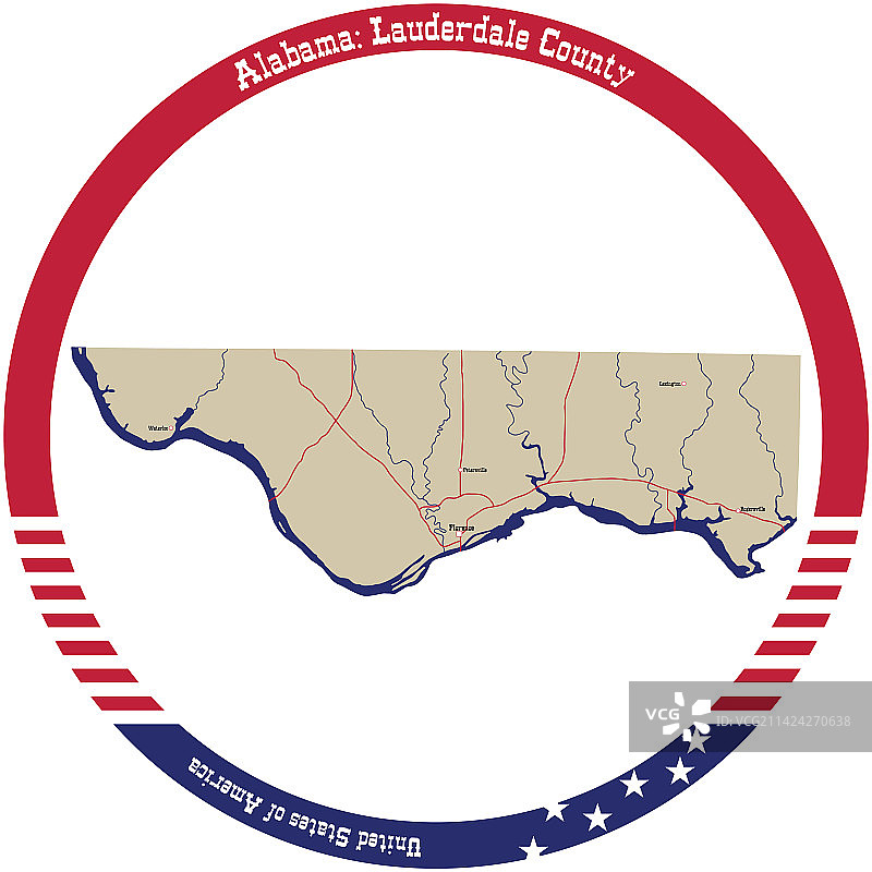 美国阿拉巴马州劳德代尔县地图图片素材