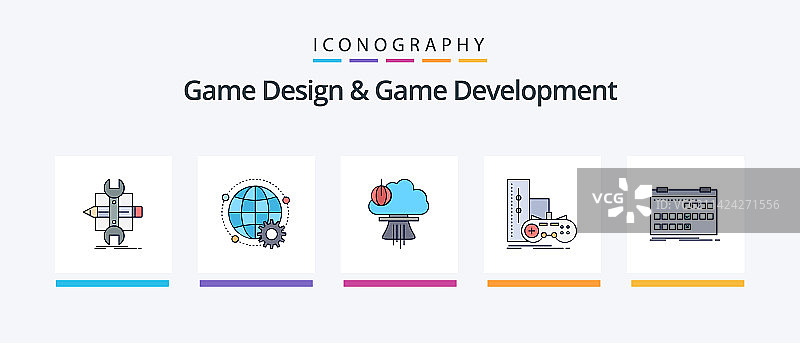 游戏设计与游戏开发线性填充风格5图标图片素材