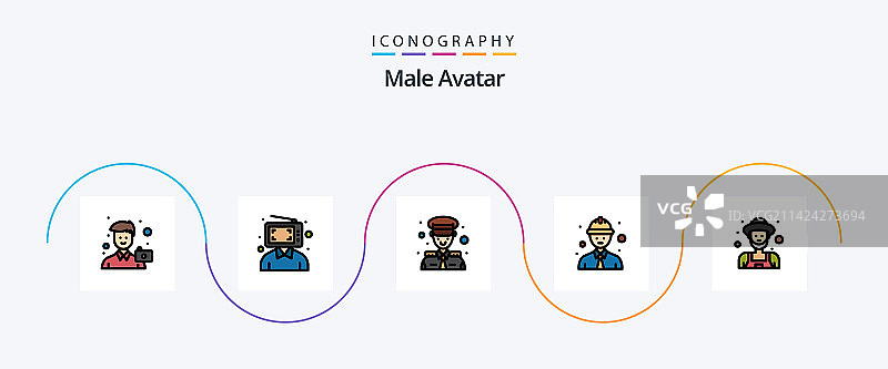男性头像线性填充扁平5图标包图片素材