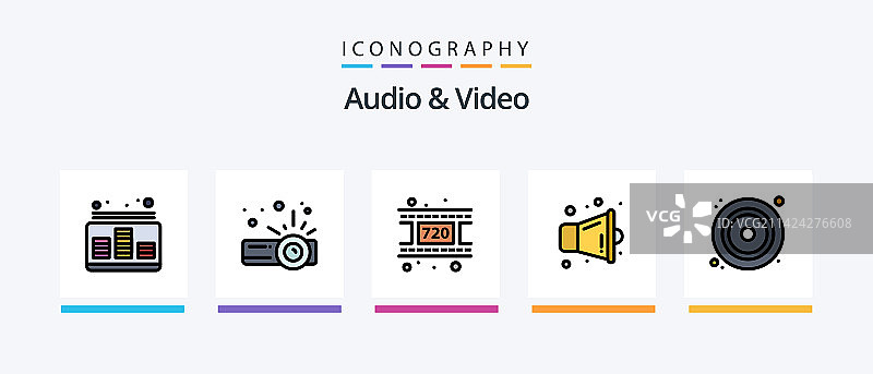 音频和视频线性填充图标包图片素材