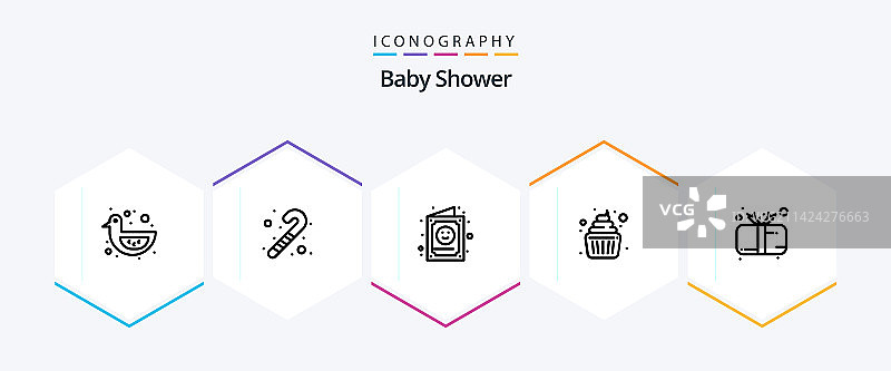 包含婴幼儿的25个线条迎婴聚会图标包图片素材