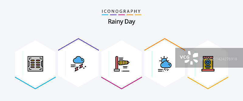包含服装的25个雨天线性图标包图片素材