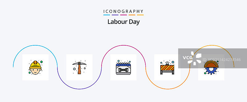 劳动节线性填充扁平图标套装图片素材