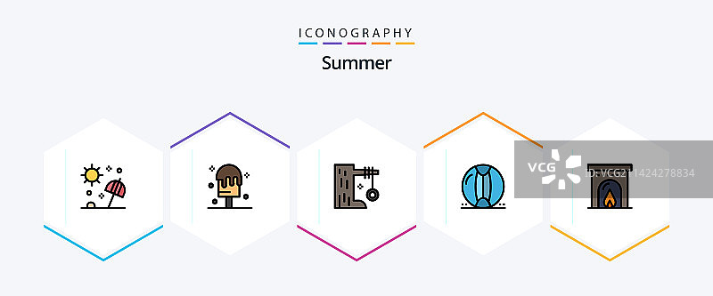 包含夏季元素的25个线性图标包图片素材