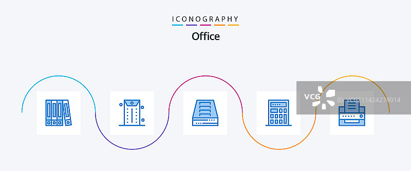 蓝色办公室图标套装（五款）图片素材