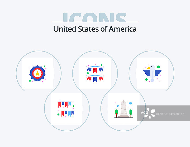 美国扁平图标包，5个图标设计，派对彩旗图片素材