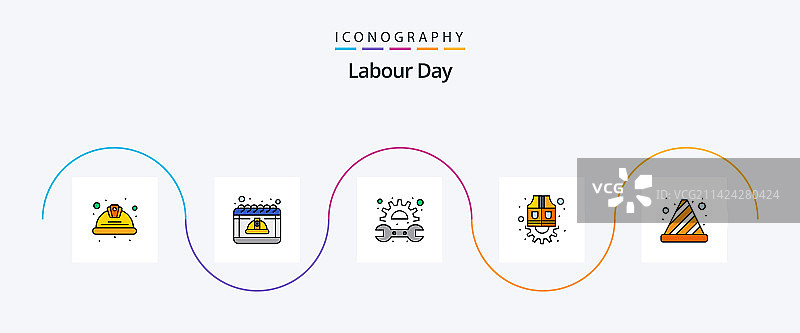 劳动节线性填充扁平图标套装图片素材
