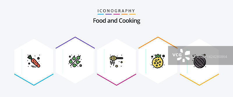25个填充线条食品图标包，包括洋葱图片素材