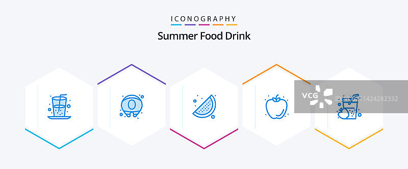 夏季美食饮品蓝色图标包（25个）图片素材