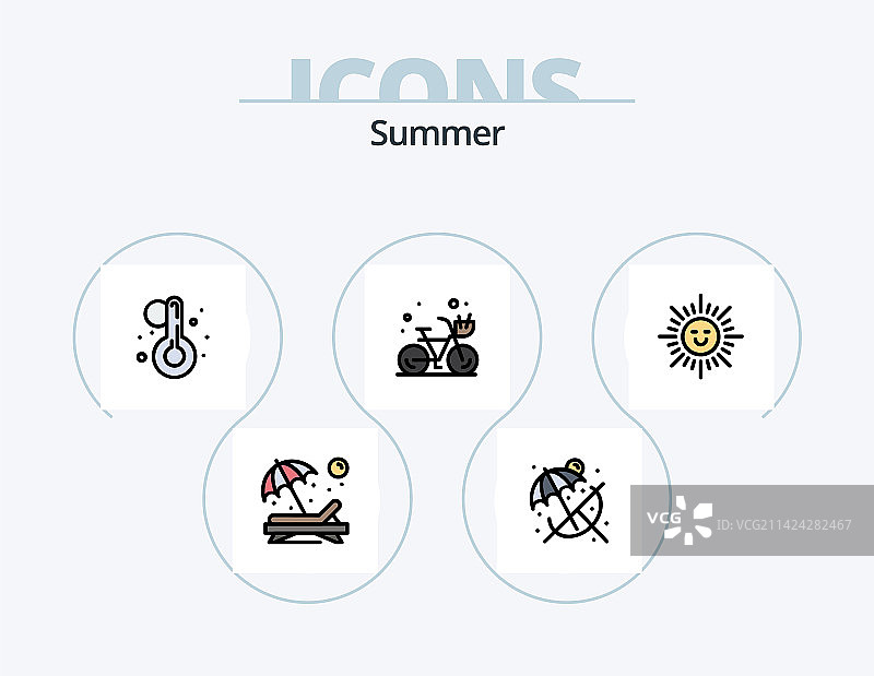 夏季线条填充图标包，5个图标设计图片素材
