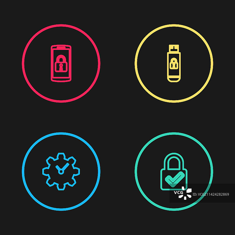 时间管理锁定勾选USB线稿图片素材