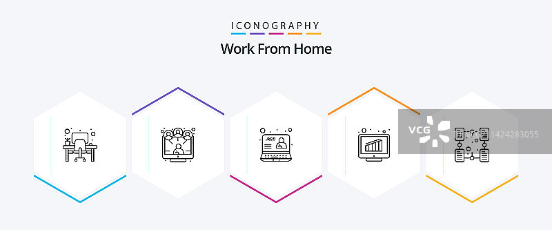 在家工作25个直线图标包图片素材