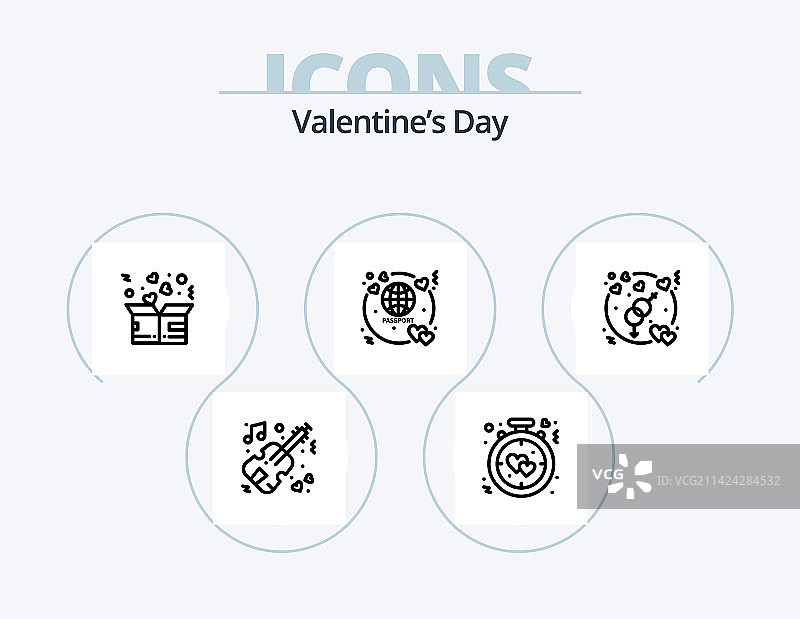 情人节线性图标包5个图标设计图片素材
