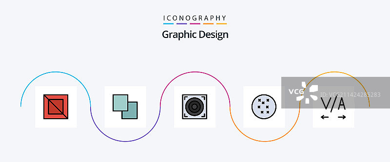 包含网络的线性填充扁平风格5个图标设计图片素材