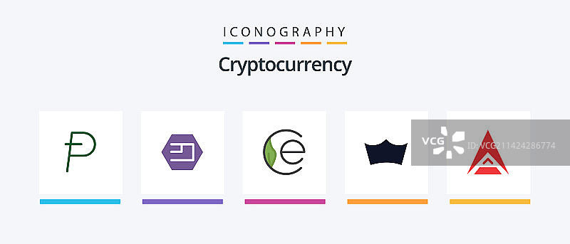 加密货币扁平风格五图标包，含代币图片素材