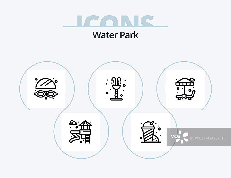 水上乐园线性图标包（5个）图片素材