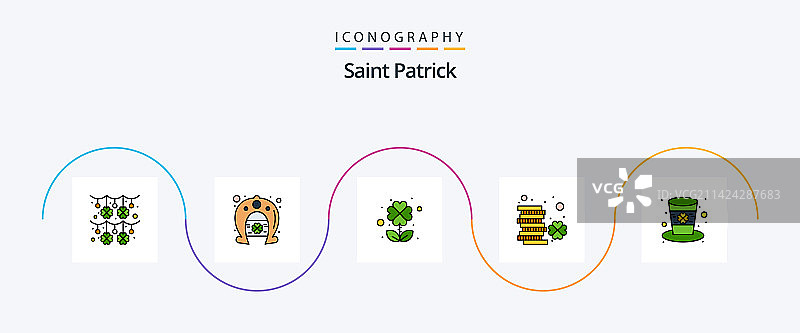 圣帕特里克节线性填充扁平风格图标套装图片素材