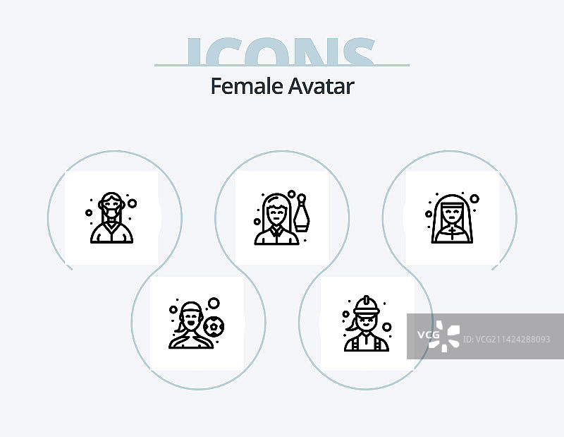 女性头像线条图标包，5个图标设计图片素材