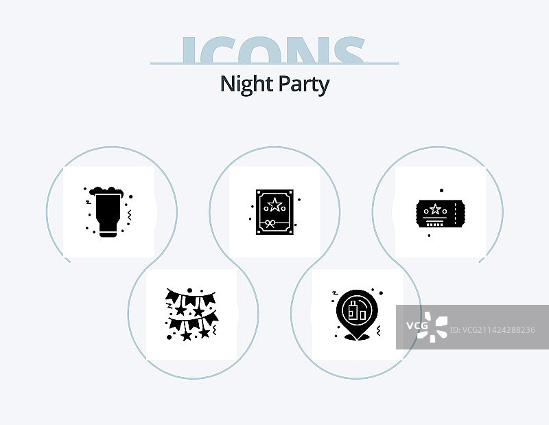 夜间派对字形图标套装（5个图标设计）图片素材