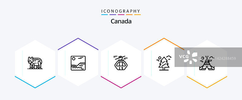 加拿大25个线性图标合集，包含露营等图片素材
