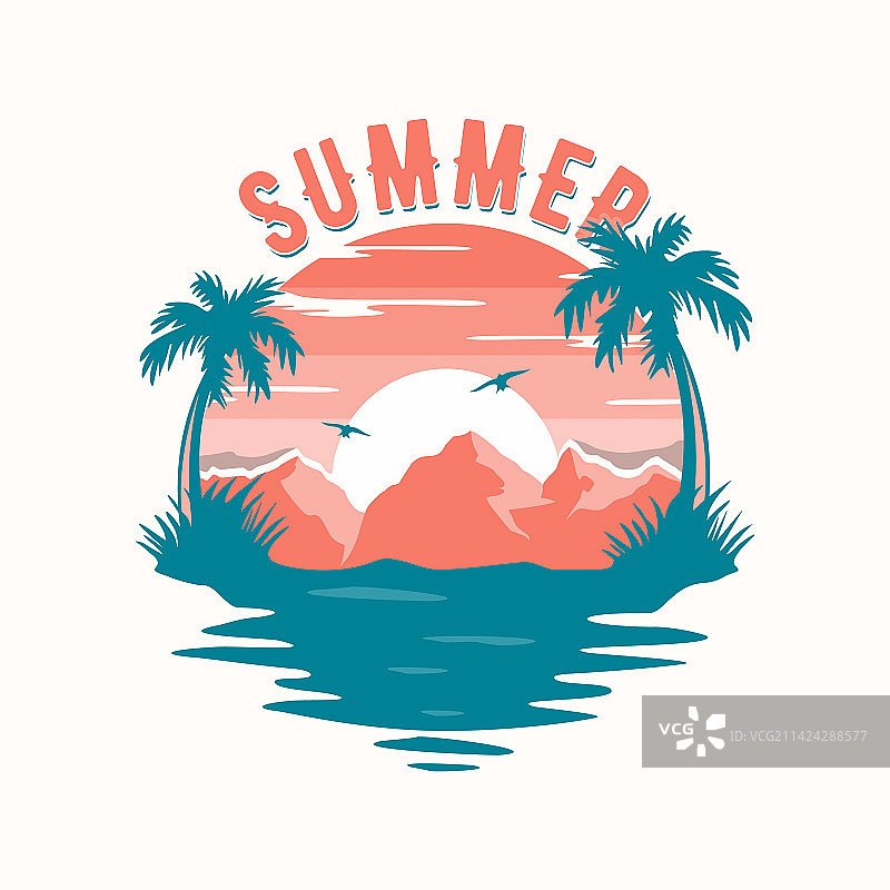 带有夏季字母模板的海滩日落图片素材