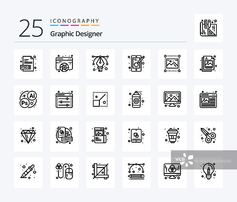 图形设计师25个线性图标包，包含...图片素材