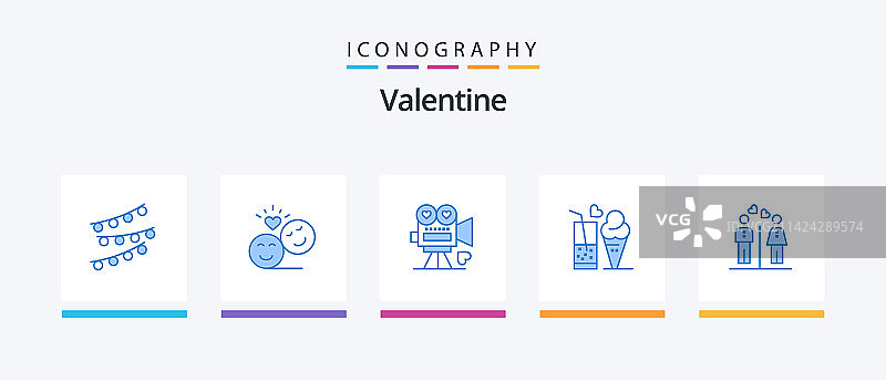包含玻璃食品的情人节蓝色5图标包图片素材