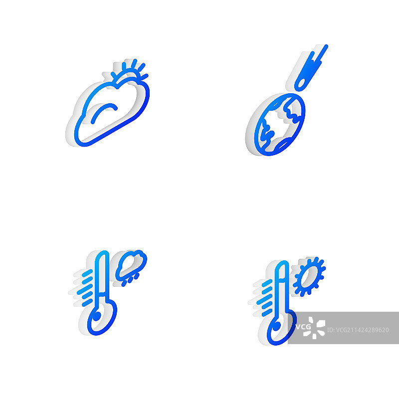 2.5D等距线条：彗星坠落与太阳图片素材