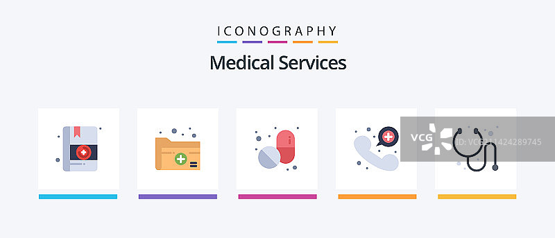 医疗服务扁平5图标包，包含图片素材