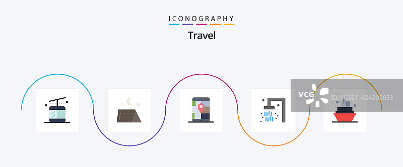 旅行扁平风格图标5件套，包含轮船和GPS图片素材
