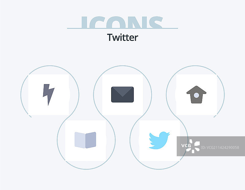 Twitter扁平图标包5个图标设计图片素材