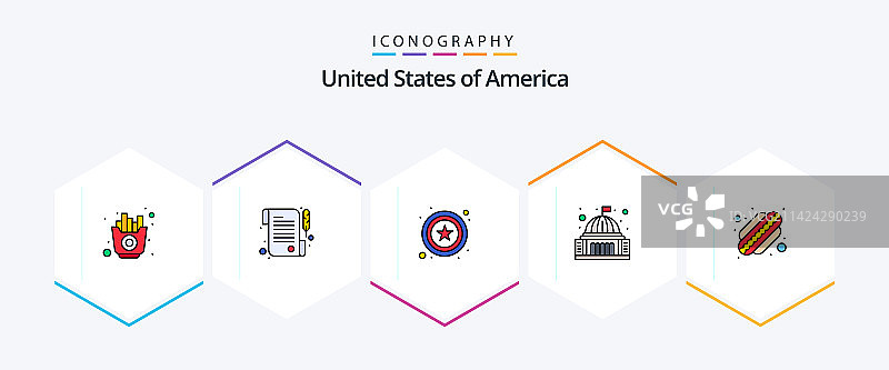 美国主题实线图标包，含州元素图片素材