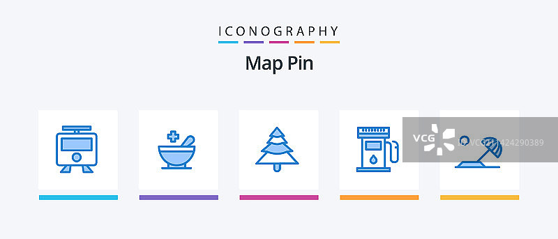 蓝色地图图钉5图标包，包括太阳图片素材