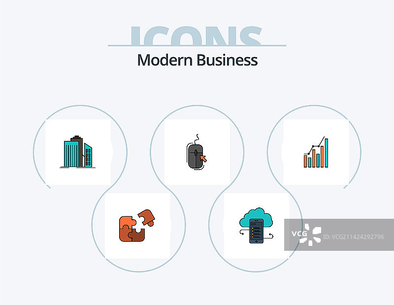 现代商务线性填充图标包5个图标图片素材