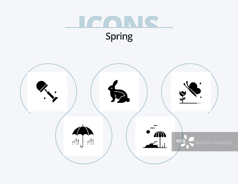 春天主题图标包5个花朵设计图片素材