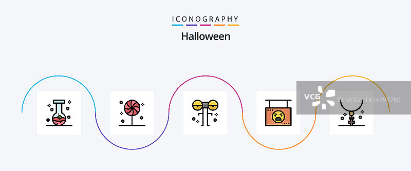 万圣节线性填充扁平风格图标包图片素材