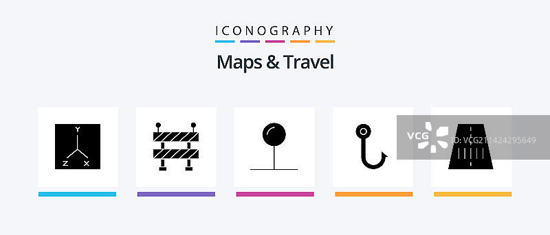 包含鱼的地图和旅行符号图标图片素材