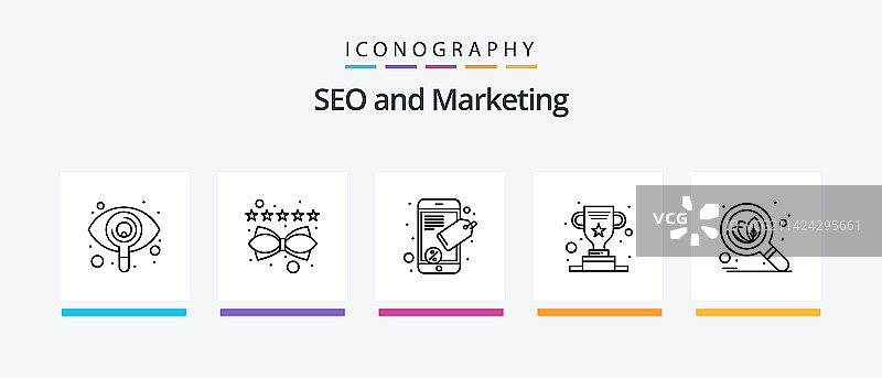 SEO线条5图标包，包括可见眼图片素材