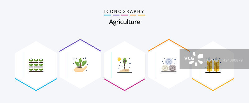农业25扁平图标包，包括田地图片素材
