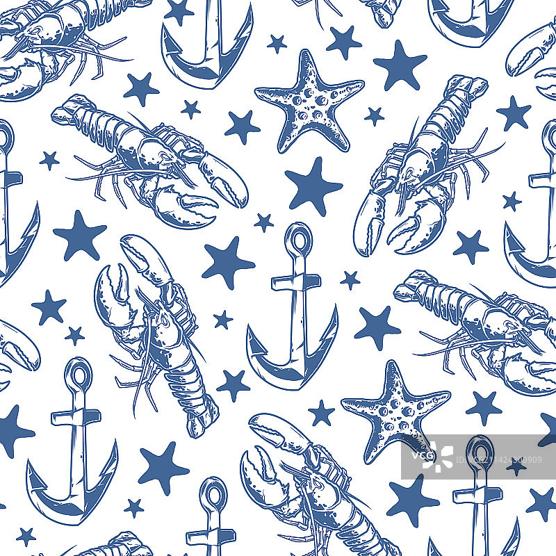 海洋元素单色无缝图案图片素材