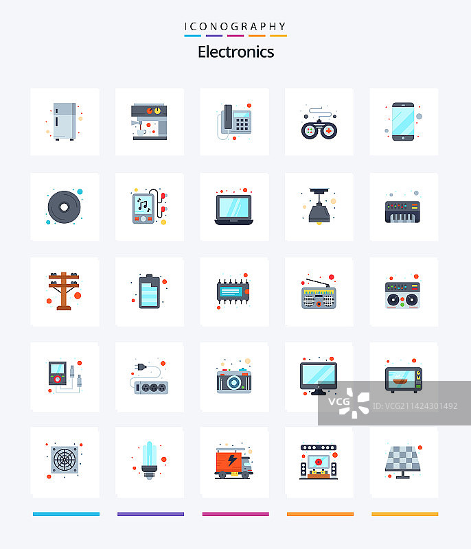 创意电子产品扁平图标包（25个，如CD等）图片素材