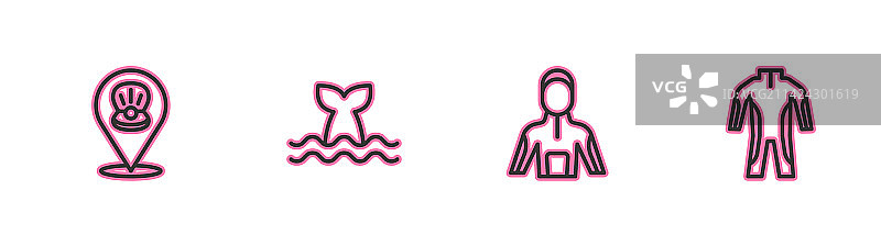 扇贝、海螺和潜水服线性图标图片素材