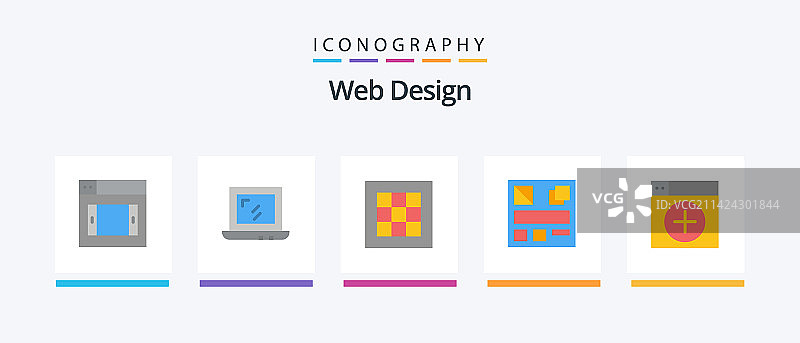 网页设计扁平风格5图标包，包含图形图片素材